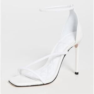 SCHUTZ Sandals Size 5B White Leather Open Square Toe Stiletto Heel Ankle Strap